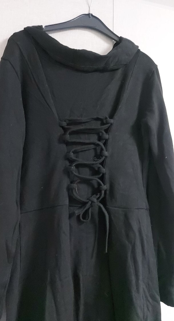 Siyah Uzun Kollu Mini Elbise - Görsel 3