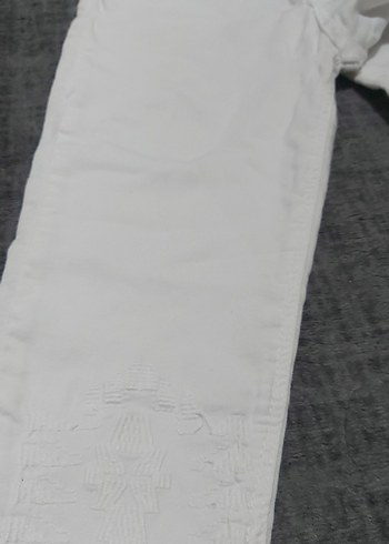 Beyaz Keten Kadın Jean Pantolon - Görsel 4