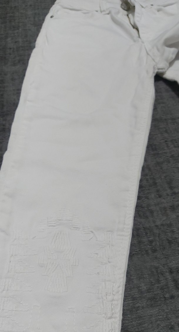 Beyaz Keten Kadın Jean Pantolon - Görsel 4
