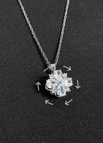 Diğer Zirkon Taşlı Dönen Yonca Model Paslanmaz Çelik Kolye