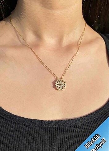 Zirkon Taşlı Açılıp Kapanan Yonca Kalp Paslanmaz Çelik Kolye 