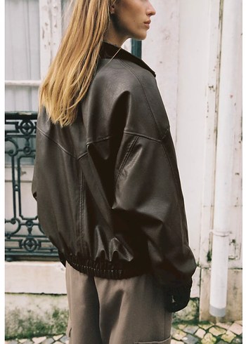Zara dik yaka bomber deri ceket - Görsel 4