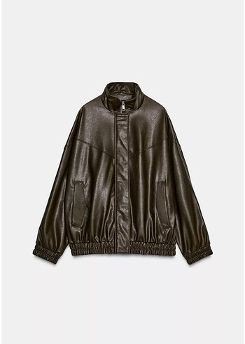 Zara dik yaka bomber deri ceket - Görsel 5