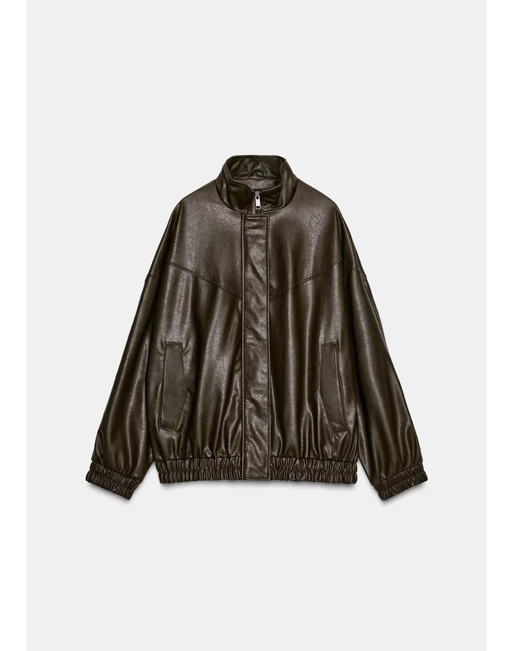 Zara dik yaka bomber deri ceket - Görsel 5