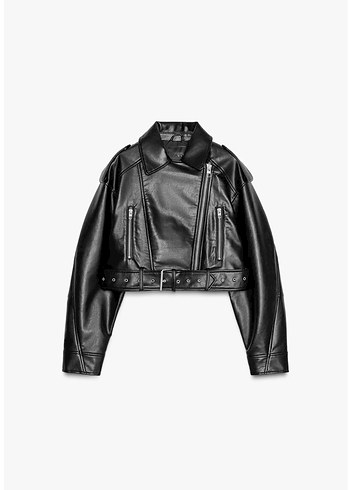 Zara deri crop biker ceket - Görsel 4