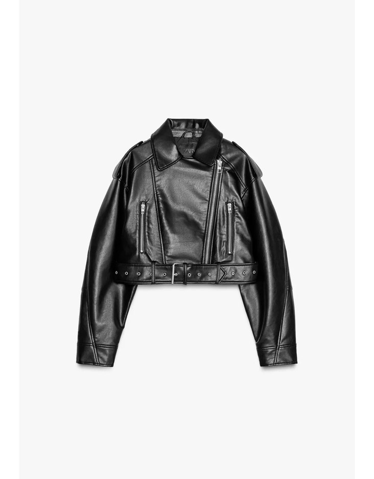 Zara deri crop biker ceket - Görsel 4