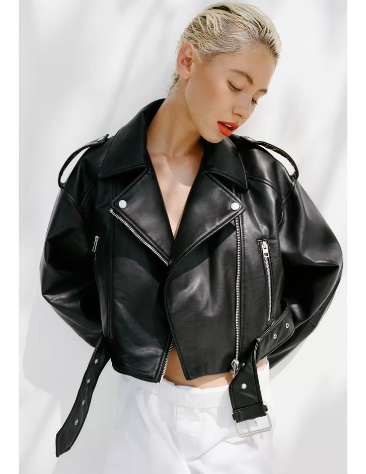 Zara deri crop biker ceket - Görsel 2