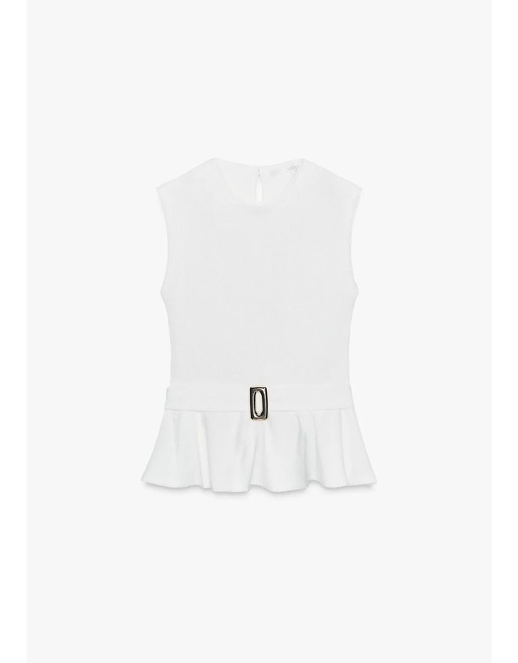 Kemer Detaylı Beyaz Kolsuz Mini Kadın Yelek - Görsel 4