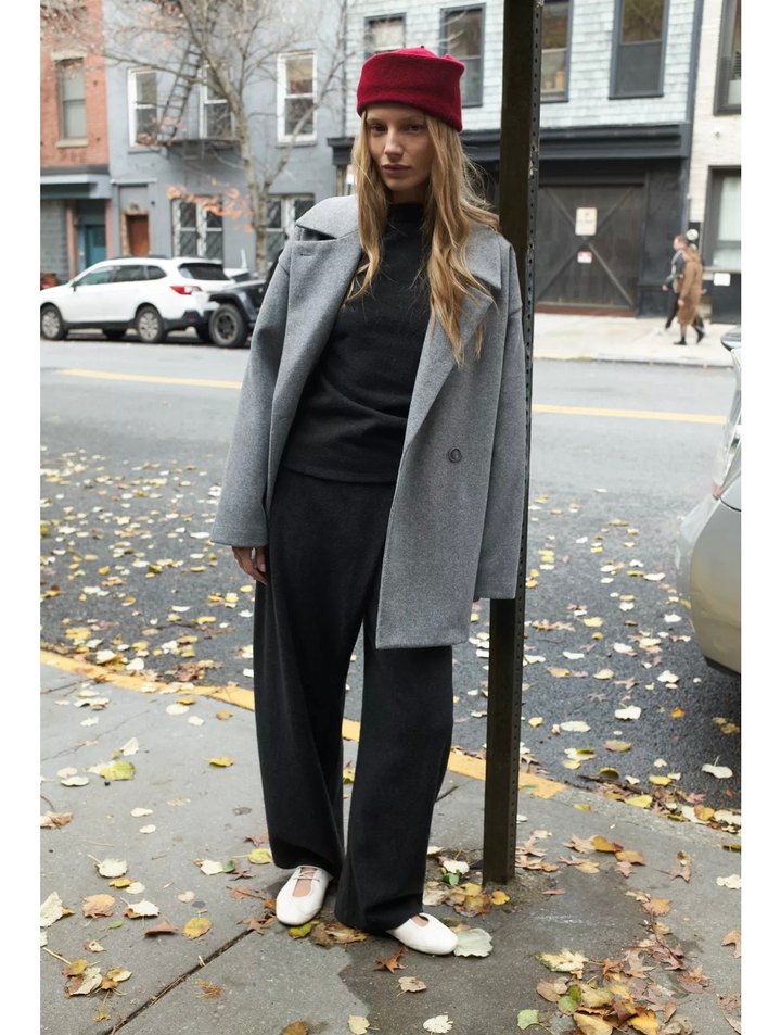 Gri Çift Düğmeli Kısa Kaban - Görsel 2