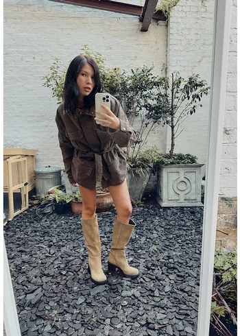 Gri Kemerli Kadın Yakalı Ceket - Görsel 2