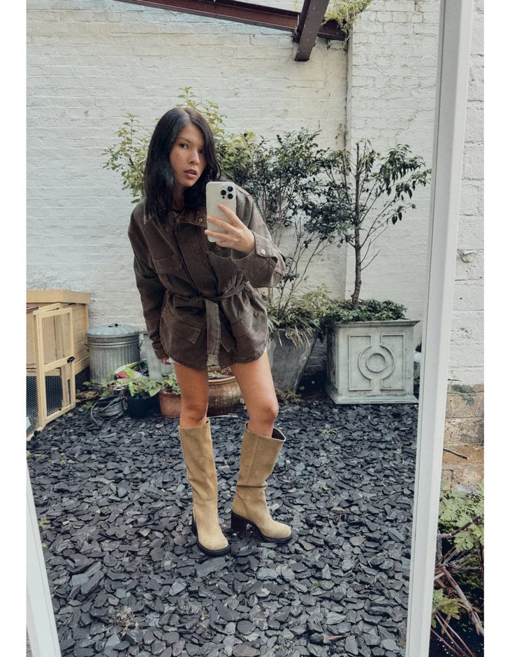 Gri Kemerli Kadın Yakalı Ceket - Görsel 2