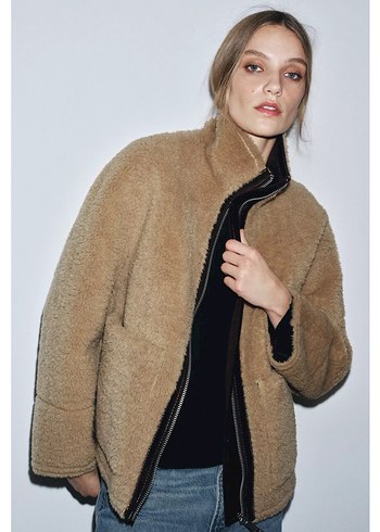 Bej Süet Peluş Detaylı Kadın Ceket - Görsel 4
