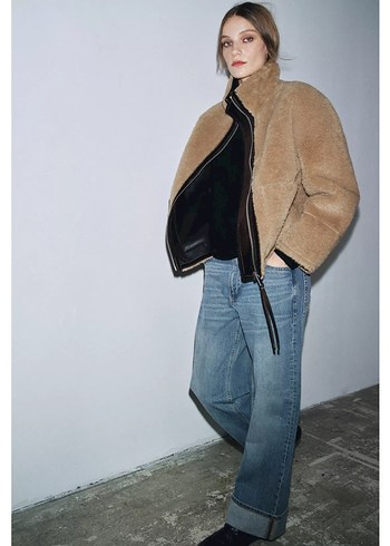 Bej Süet Peluş Detaylı Kadın Ceket - Görsel 2