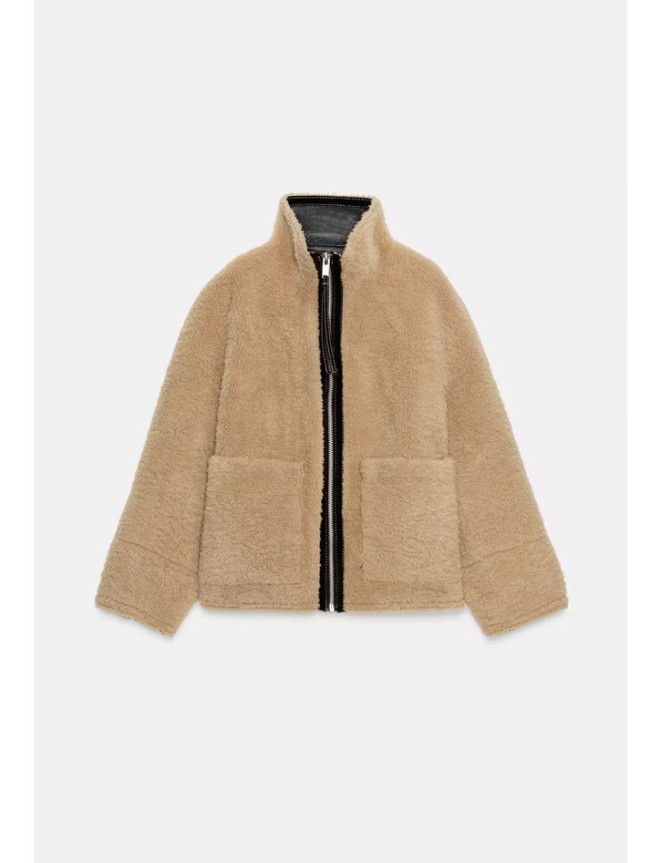 Bej Süet Peluş Detaylı Kadın Ceket - Görsel 5