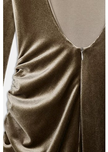 Bej Kadın Uzun Drapeli Süet Elbise - Görsel 5