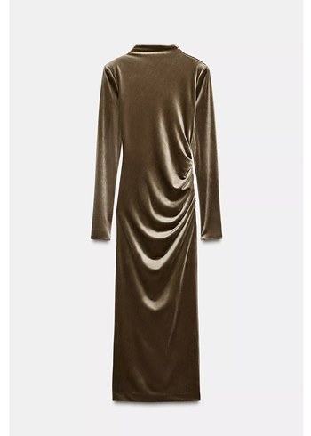 Bej Kadın Uzun Drapeli Süet Elbise - Görsel 2