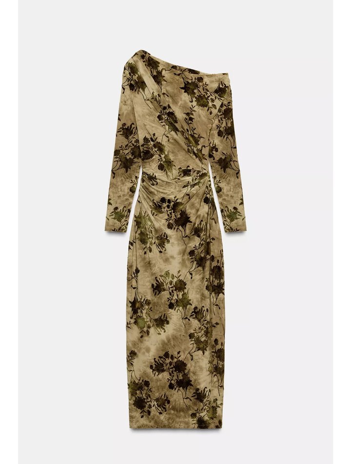 Vintage Uzun Drapeli Straplez Elbise - Görsel 3