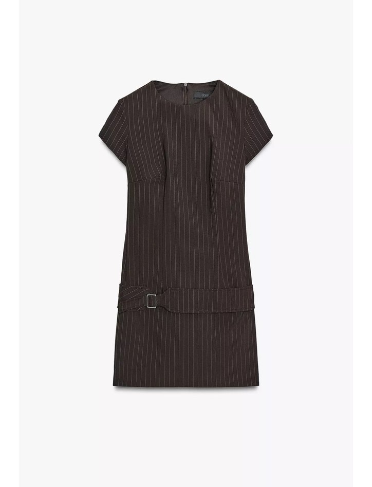 Kemerli çizgili elbise kısa office siren zara - Görsel 2