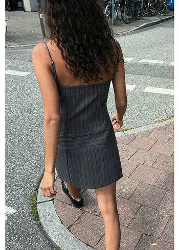 Çizgili Kemerli Mini Elbise - Görsel 2