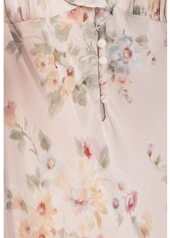 V Yaka Çiçekli Uzun Kadın Elbise - Görsel 4