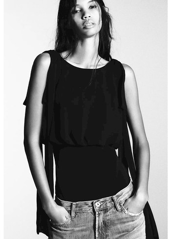 Zara fiyonklu kombine krep body - Görsel 4