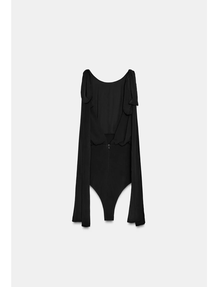 Zara fiyonklu kombine krep body - Görsel 2