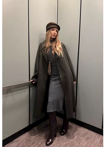 Gri kemerli Uzun Kalem Elbise - Görsel 2