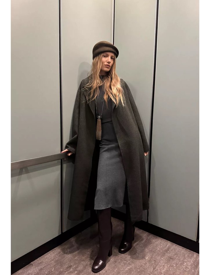 Gri kemerli Uzun Kalem Elbise - Görsel 2