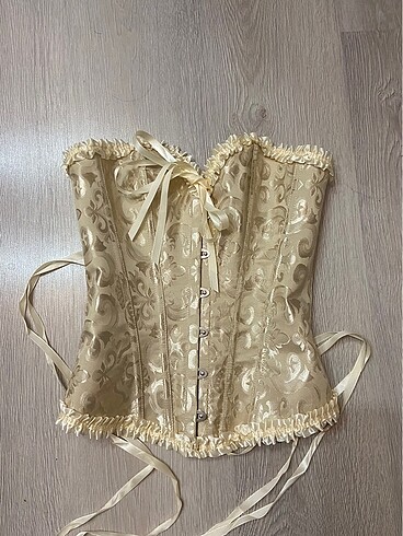 saten işlemeli vintage şekillendirici korse