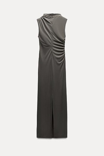 s Beden gri Renk Zara drape detaylı midi elbise