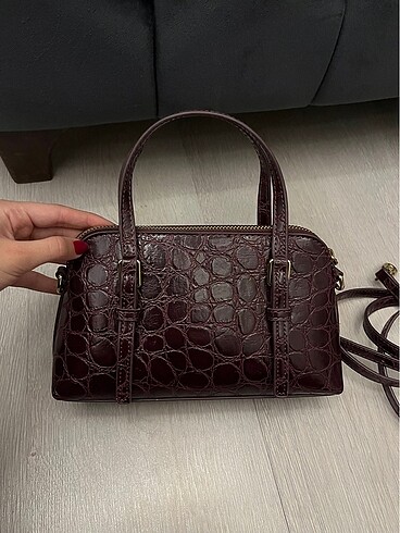  Beden bordo Renk Mango çift saplı krokodil çanta