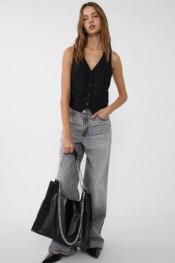 Beden Stradivarius deri zincirli tote çanta büyük unibag