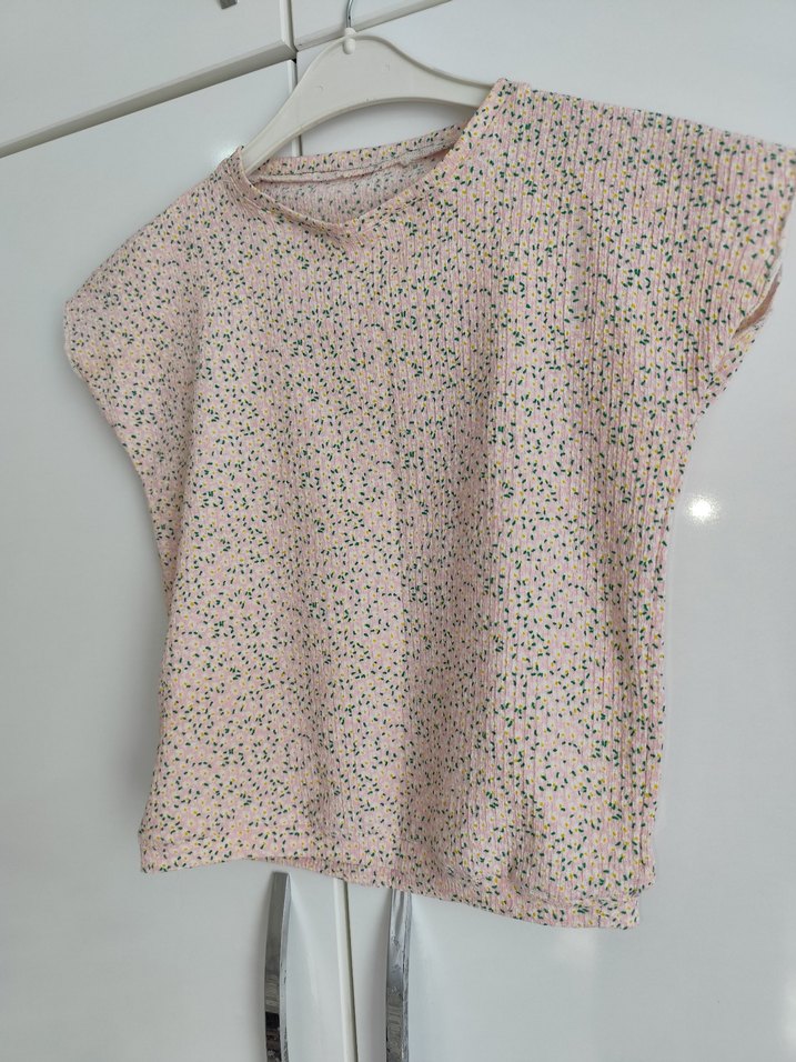 pembe  Kısa Kollu Baskılı Bluz - Görsel 2