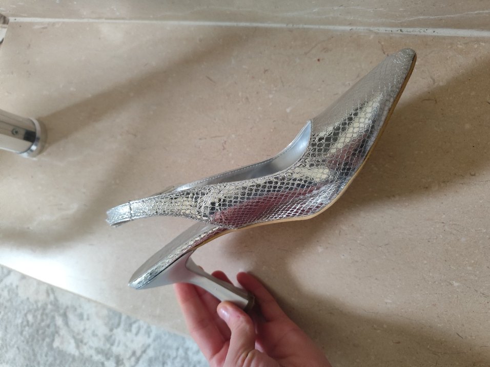 Gri Yılan Desenli Stiletto Tokalı Kadın Ayakkabı - Görsel 5