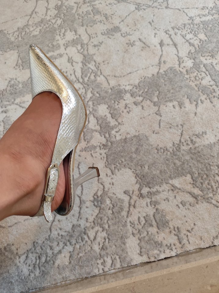 Gri Yılan Desenli Stiletto Tokalı Kadın Ayakkabı - Görsel 2