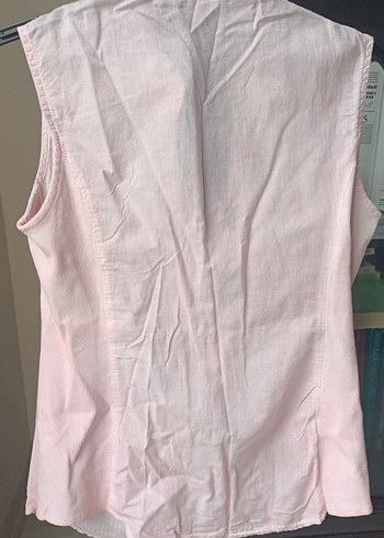 Pembe Keten V Yaka Düğmeli Kolsuz Bluz - Görsel 4