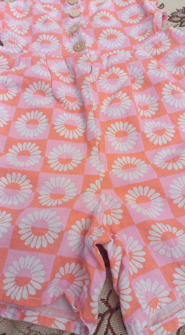 Kız Çocuk Papatya Desenli Düğmeli Tulum - Görsel 2