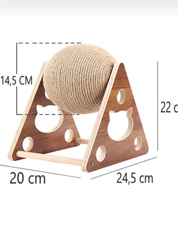 Bej Kedi Tırmalama Topu Ahşap Standlı - Görsel 3