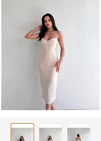 Bej midi elbise