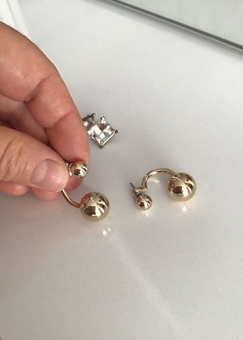  Beden altın Renk Altın Renk ve Taşlı Mini Parlak Küpeler