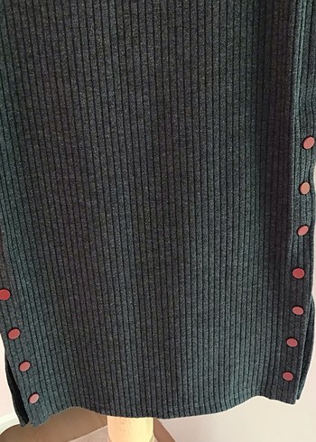 Düğmeli Gri Triko Midi Etek - Görsel 16