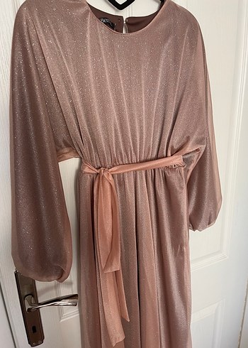 Simli Soğan kabuğu-Bej Tesettür Abiye - Görsel 4