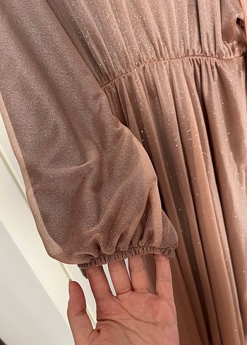 Simli Soğan kabuğu-Bej Tesettür Abiye - Görsel 3