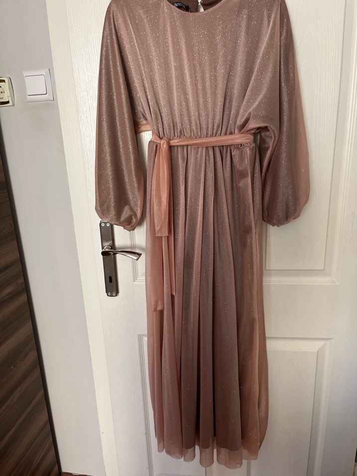 Simli Soğan kabuğu-Bej Tesettür Abiye - Görsel 2