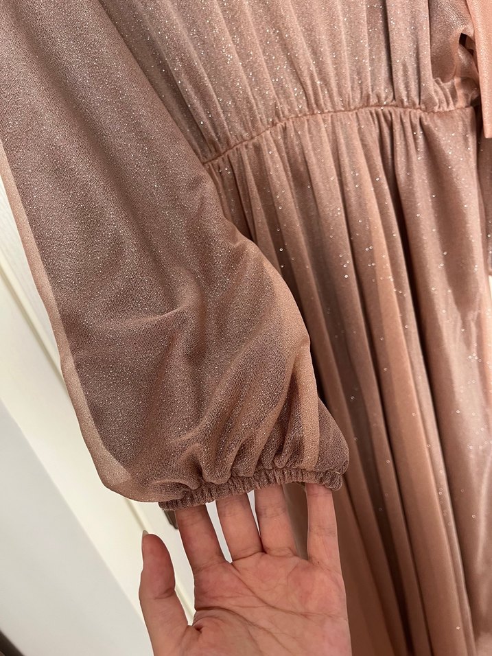 Simli Soğan kabuğu-Bej Tesettür Abiye - Görsel 3