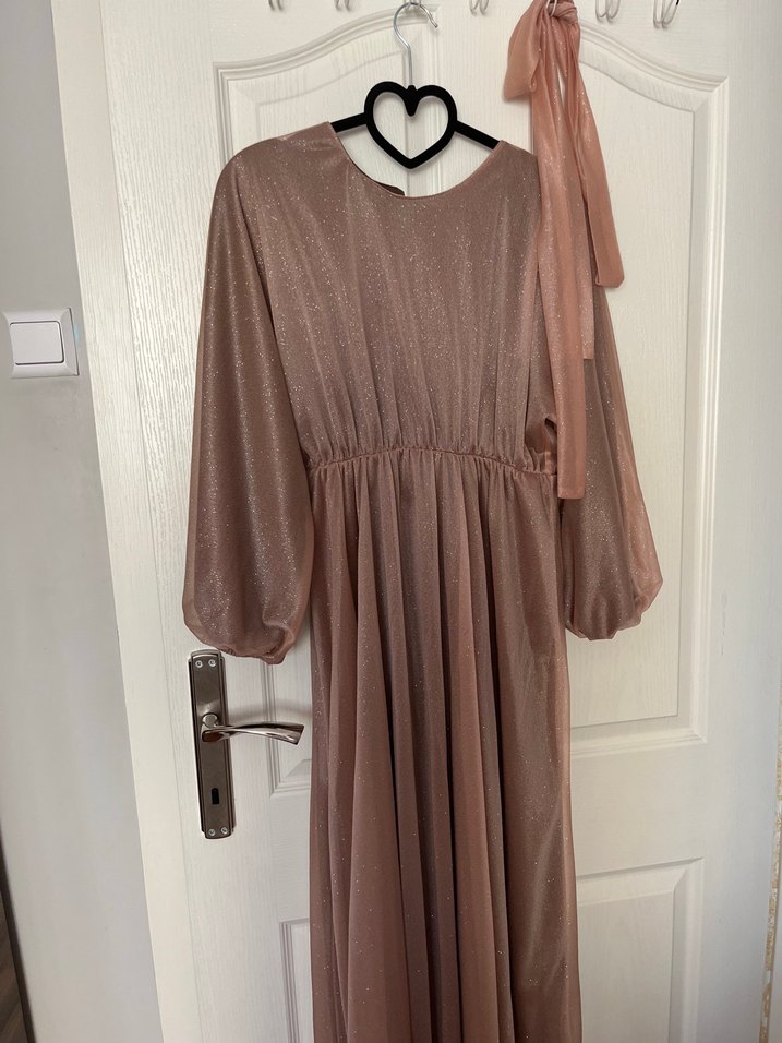 Simli Soğan kabuğu-Bej Tesettür Abiye - Görsel 5