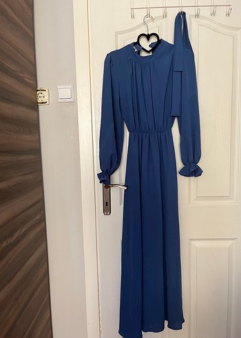 Kemerli Lacivert Kadın Tesettür Elbise - Görsel 3