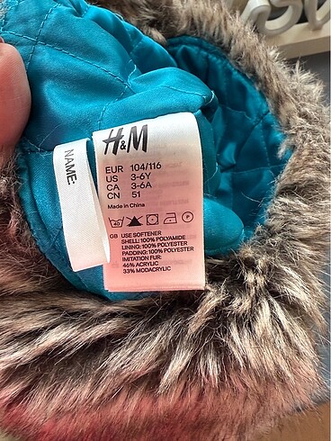 3-5 Yaş, 21 cm Beden H&M kışlık kürklü şapka 3-6 yaş