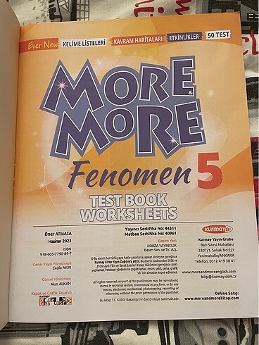  Beden More & More 5 Beşinci Sınıf İngilizce Test Book Worksheets