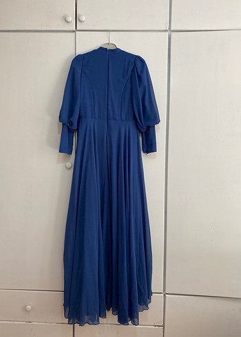 Uzun Mavi İşlemeli Kadın Abiye Elbise - Görsel 2